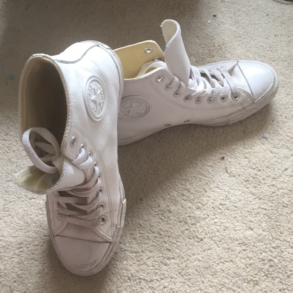 All Leather White Converse High Tops